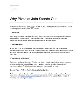 Why Pizza at Jafa Stands Out