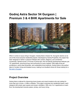Godrej Astra Gurgaon | Luxury Homes on Golf Course Road Sector 54
