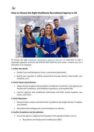 How to Choose the Right Healthcare Recruitment Agency in UK