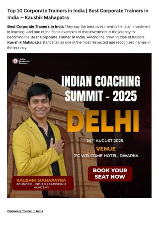 Top 10 Corporate Trainers in India  Best Corporate Trainers in India — Kaushik Mahapatra