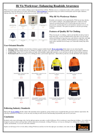 Hi Vis Workwear Enhancing Roadside Awareness