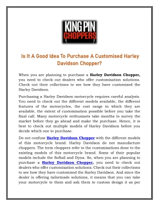 Is It A Good Idea To Purchase A Customised Harley Davidson Chopper