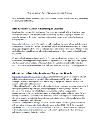 Top 10 Airport Advertising Agencies in Chennai