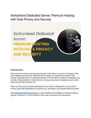Switzerland Dedicated Server_ premium hosting with data privacy and security