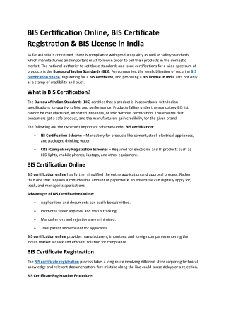 BIS Certification Online, BIS Certificate Registration & BIS License in India