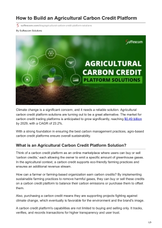 Agricultural Carbon Credit Platform Solutions: Turning Farmlands Into Climate