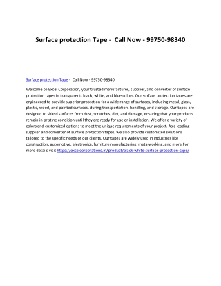 Surface protection Tape - Call Now - 99750-98340