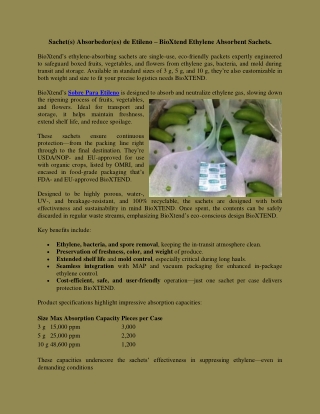 Sachet(s) Absorbedor(es) de Etileno – BioXtend Ethylene Absorbent Sachets.