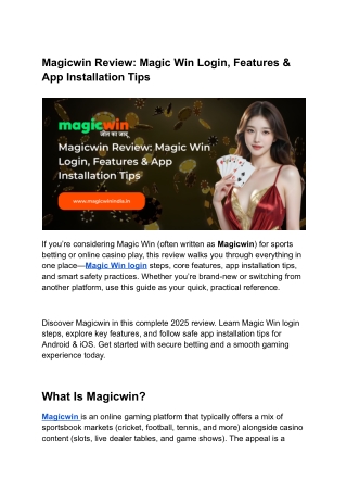 Magicwin Review: Magic Win Login, Features & App Installation Tips