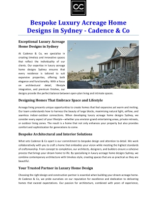 Bespoke Luxury Acreage Home Designs in Sydney - Cadence & Co