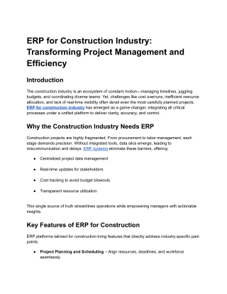 ERP for Construction Industry: Transforming Project Management and Efficiency