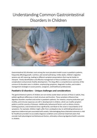Understanding Common Gastrointestinal Disorders In Children
