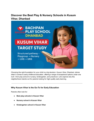 Bachpan Play School Dhanbad – Kusum Vihar Target Study Program