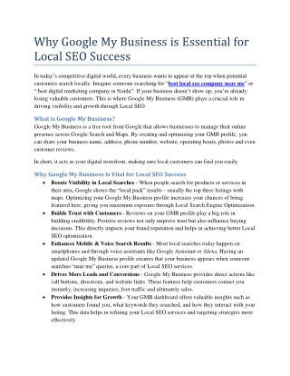 Why Google My Business is Essential for Local SEO Success