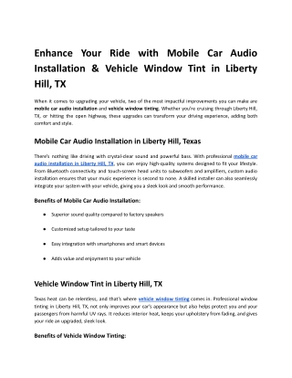 Enhance Your Ride with Mobile Car Audio Installation & Vehicle Window Tint TX