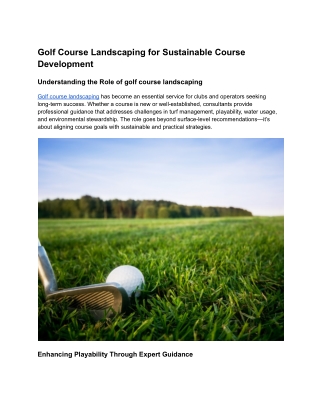 Golf Course Consulting for Sustainable Course Development