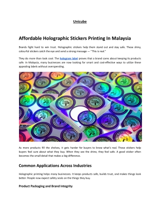 Affordable Holographic Stickers Printing In Malaysia