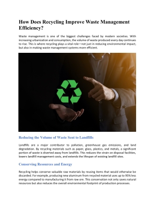 How Does Recycling Improve Waste Management Efficiency