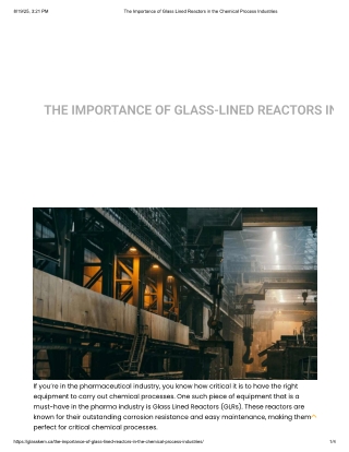 The Importance of Glass Lined Reactors in the Chemical Process Industries