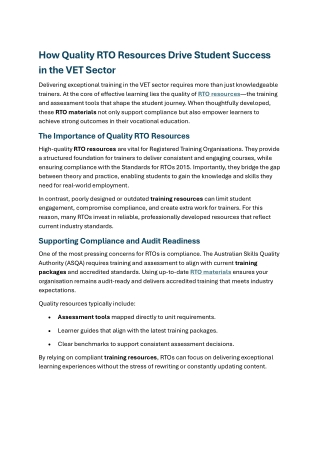 How Quality RTO Resources Drive Student Success in the VET Sector