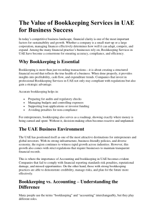 The Value of Bookkeeping Services in UAE