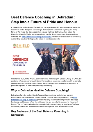 Best Defence Coaching in Dehradun _ Step into a Future of Pride and Honour