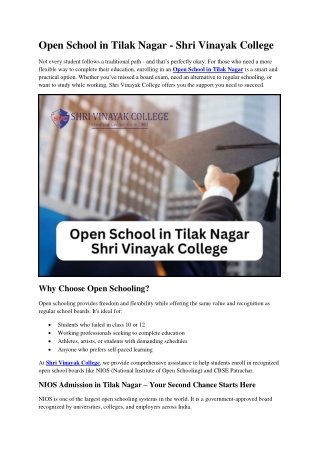Open School in Tilak Nagar - Shri Vinayak College