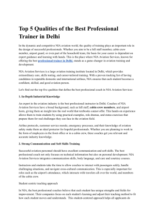 Top 5 Qualities of the Best Professional Trainer in Delhi