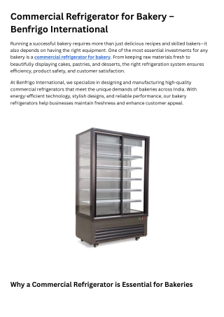 Commercial Refrigerator for Bakery – Benfrigo International