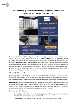 EMC Chambers  Acoustic Chambers  RF Shielded Enclosures - Diamond Microwave Chambers Ltd