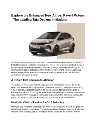 Explore the Enhanced New Altroz_ Kaveri Motors - The Leading Tata Dealers in Madurai