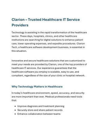 Clarion – Trusted Healthcare IT Service Providers