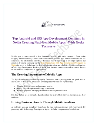 Top Android and iOS App Development Company in Noida Creating Next Gen Mobile Apps - Wish Geeks Techserve