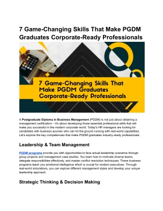 7 Game-Changing Skills That Make PGDM Graduates Corporate-Ready Professionals