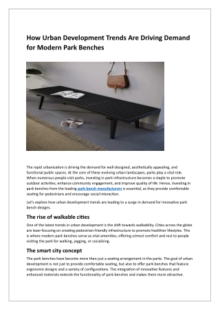 How Urban Development Trends Are Driving Demand for Modern Park Benches