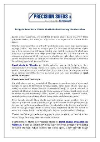 Insights Into Rural Sheds Worth Understanding -An Overview