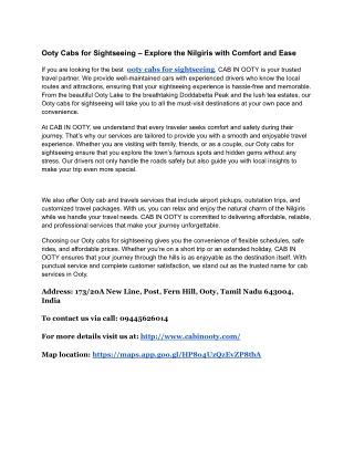 Ooty Cabs for Sightseeing – Explore the Nilgiris with Comfort and Ease