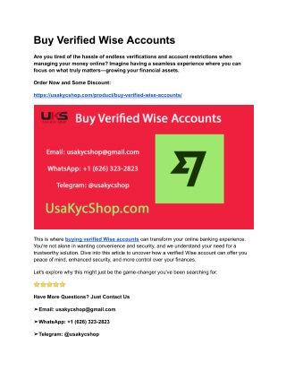 The Real & Top Site to Buy Verified Wise Accounts In This Year