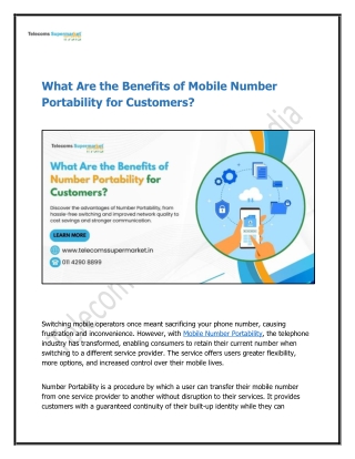 What Are the Benefits of Mobile Number Portability for Customers
