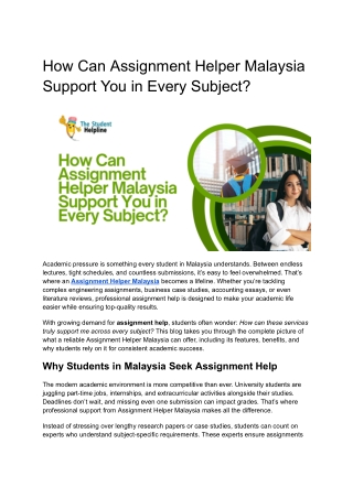 How Can Assignment Helper Malaysia Support You in Every Subject