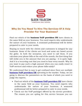 Why Do You Need To Hire The Services Of A Voip Provider For Your Business