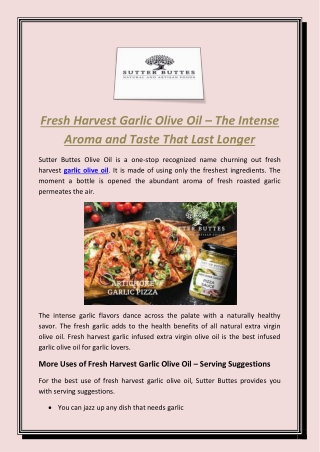 Fresh Harvest Garlic Olive Oil – The Intense Aroma and Taste That Last Longer