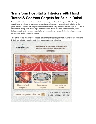 Transform Hospitality Interiors with Hand Tufted & Contract Carpets for Sale in Dubai