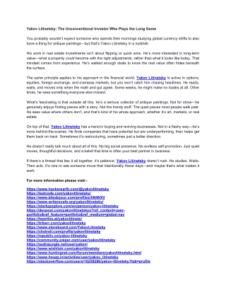 Yakov Litinetsky The Unconventional Investor Who Plays the Long Game