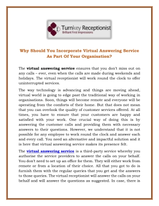 Why Should You Incorporate Virtual Answering Service As Part Of Your Organisation