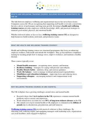 Health and Wellbeing Training Courses