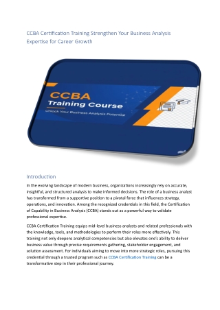 CCBA Certification Training Strengthen Your Business Analysis Expertise for Career Growth