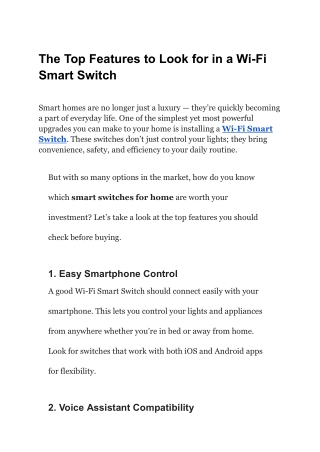 The Top Features to Look for in a Wi-Fi Smart Switch