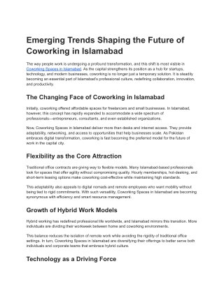 Emerging Trends Shaping the Future of Coworking in Islamabad