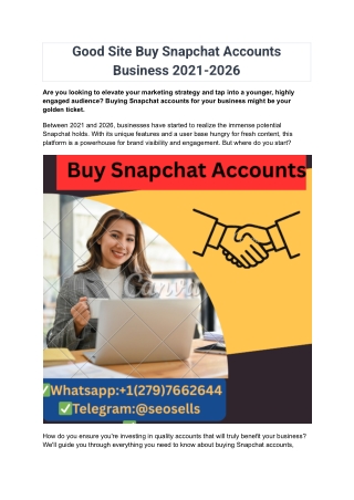 Good Site Buy Snapchat Accounts Business 2021-2026